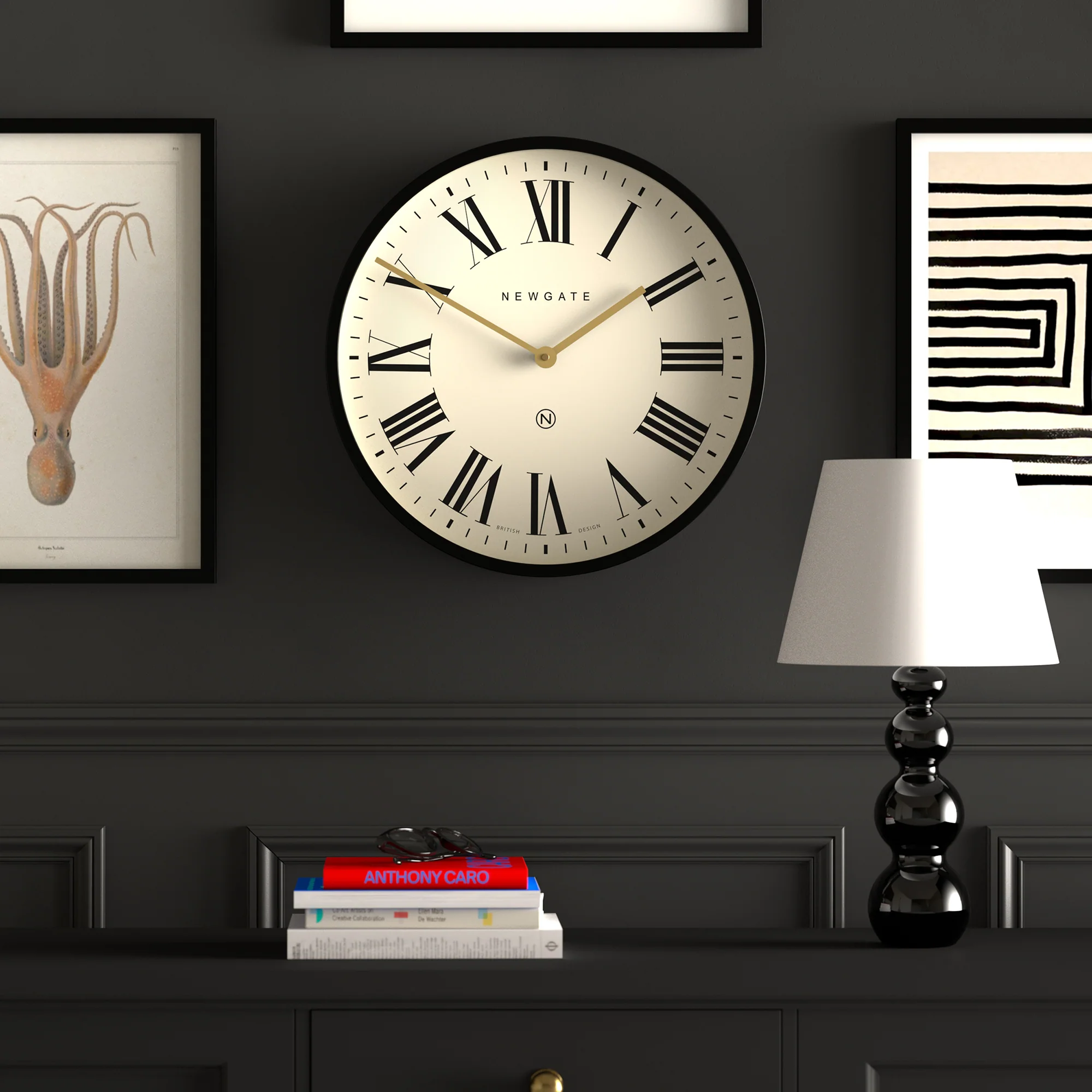 Newgate Universal roman wall clock in black - Image 3