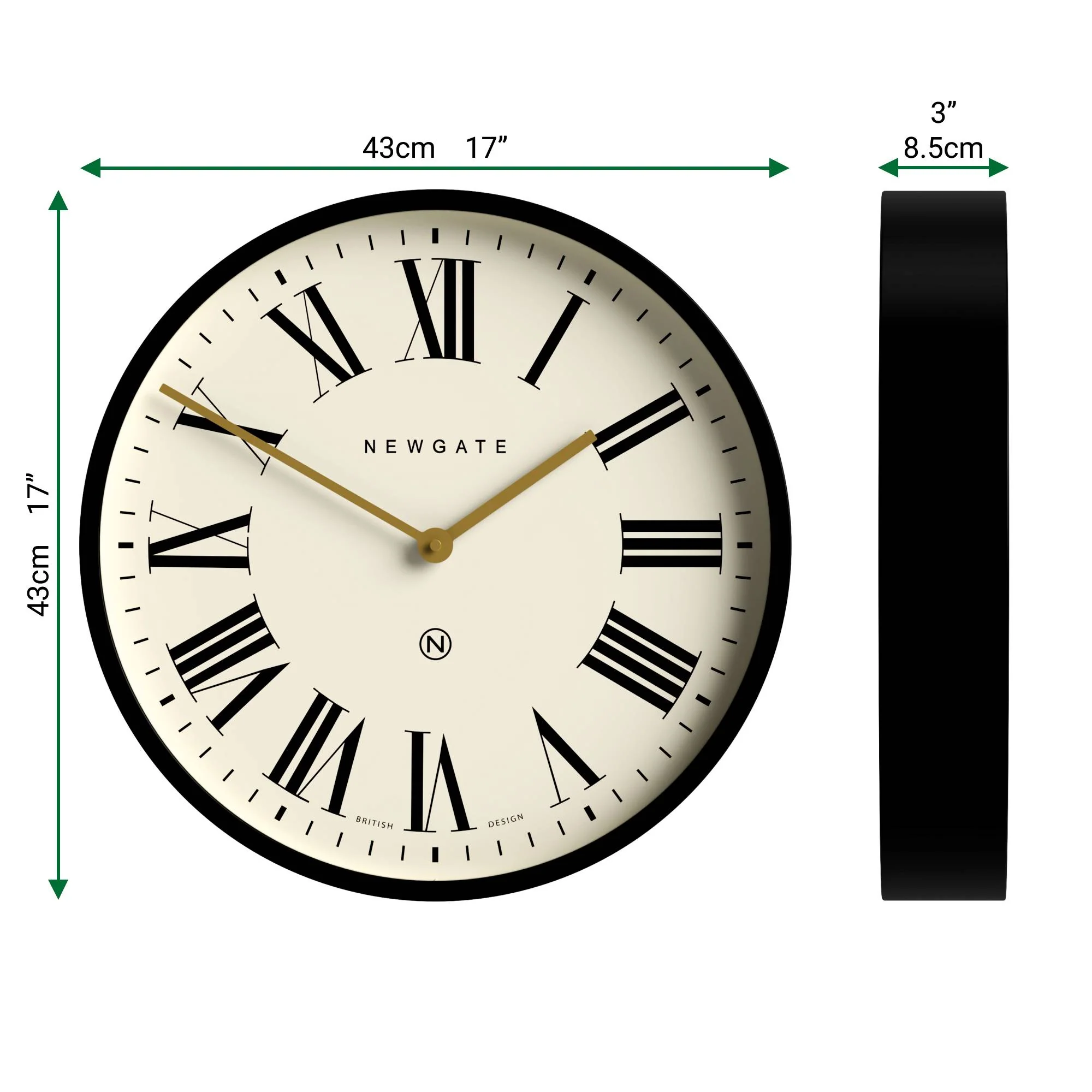 Newgate Universal roman wall clock in black - Image 4