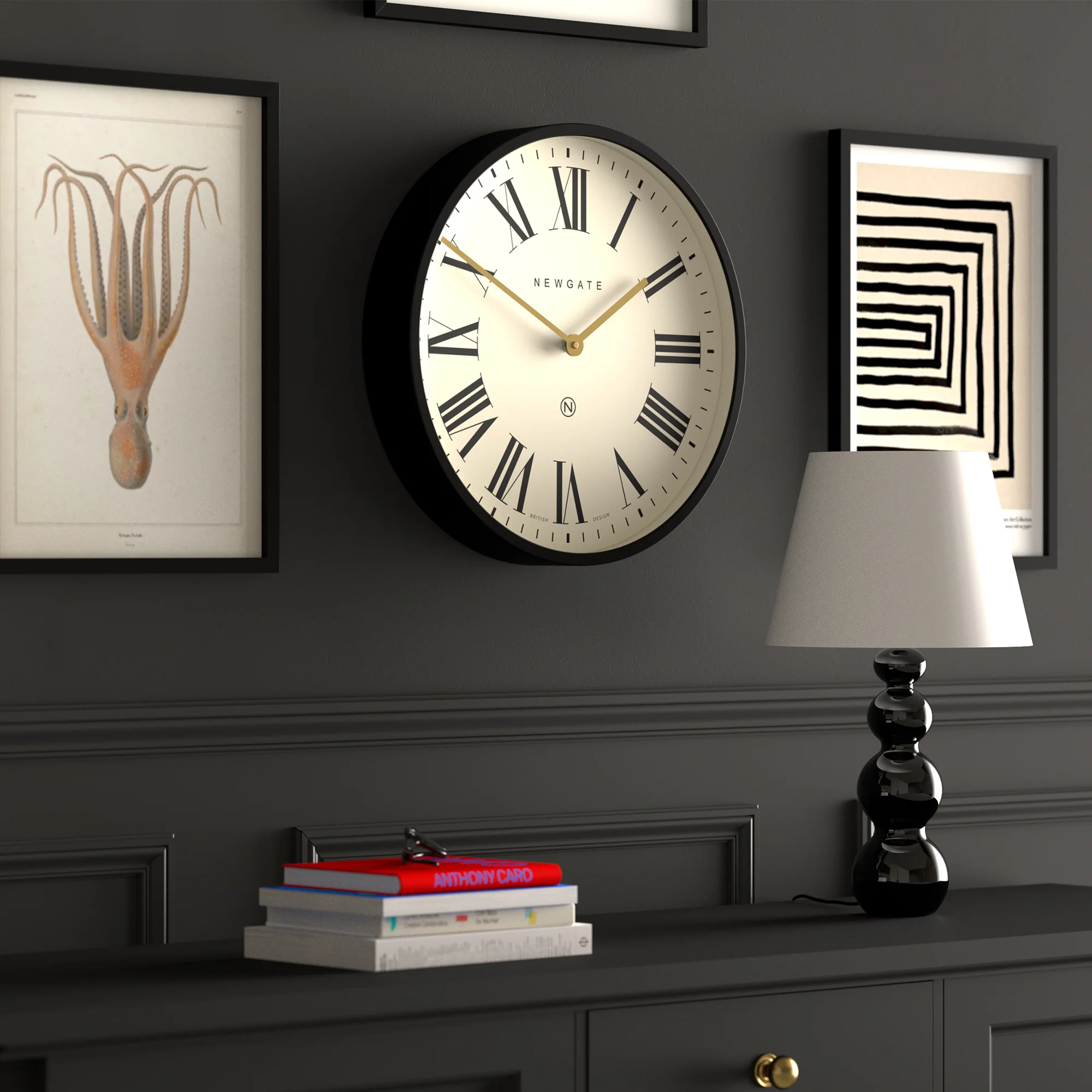 Newgate Universal roman wall clock in black - Image 5