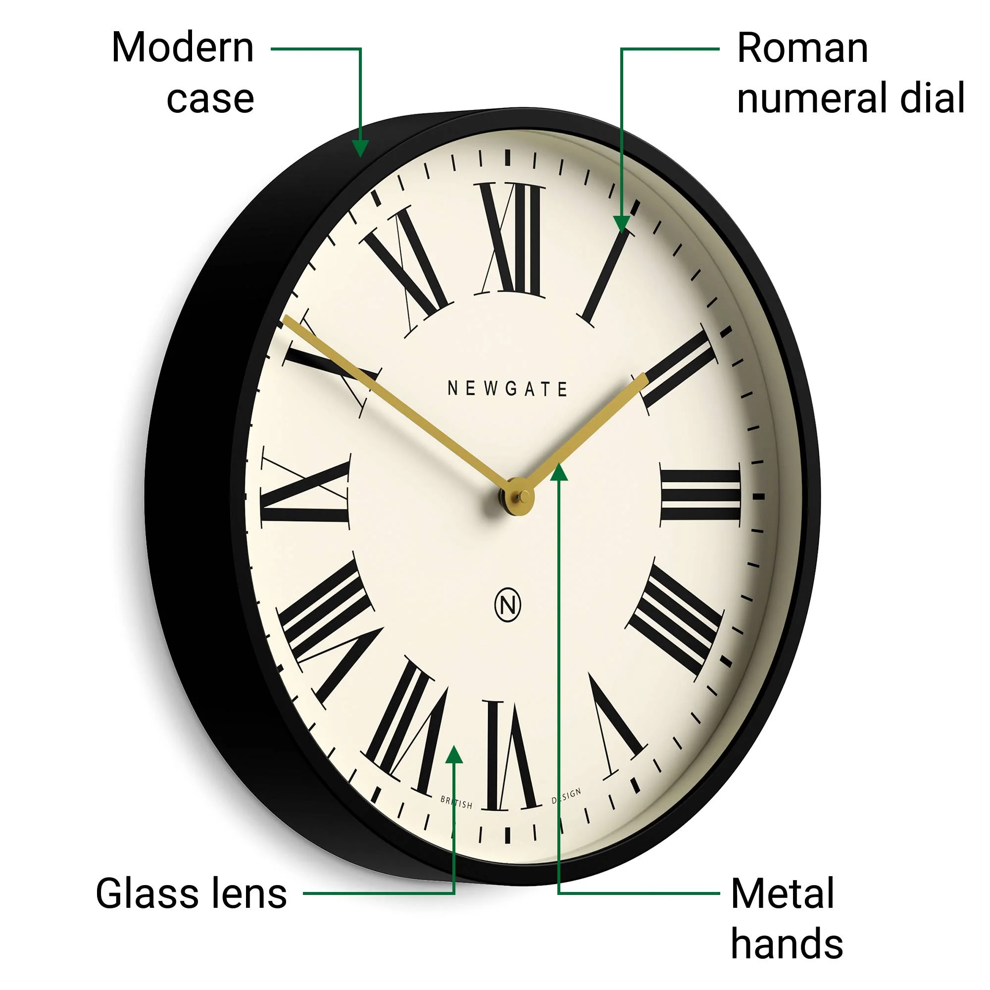 Newgate Universal roman wall clock in black - Image 6
