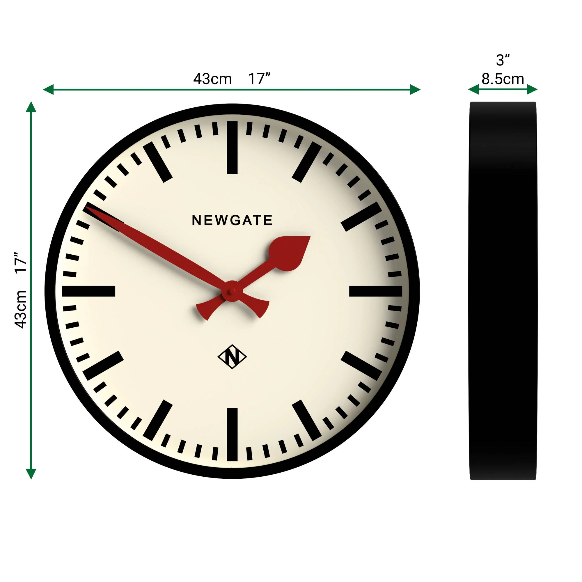 Newgate Universal railway wall clock in black - Image 4