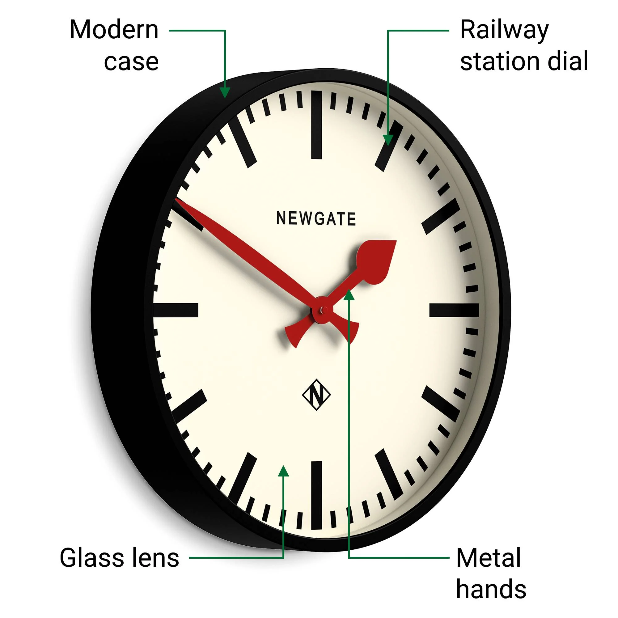 Newgate Universal railway wall clock in black - Image 6