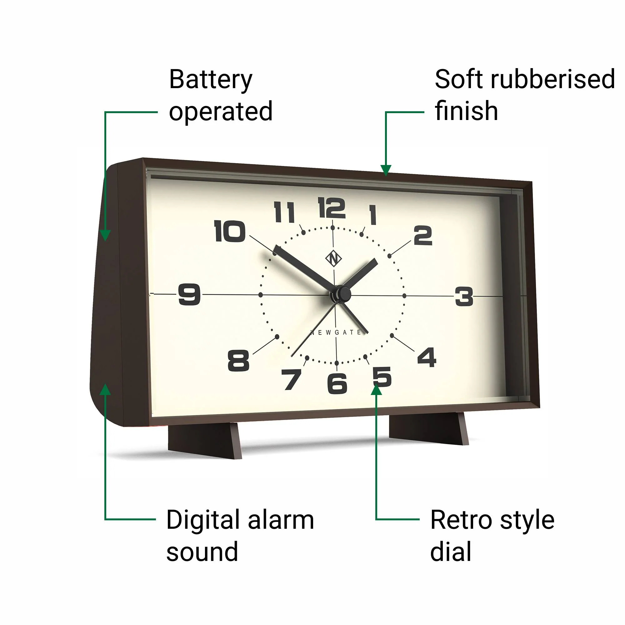 Newgate Wideboy alarm clock in mocha brown - Image 6