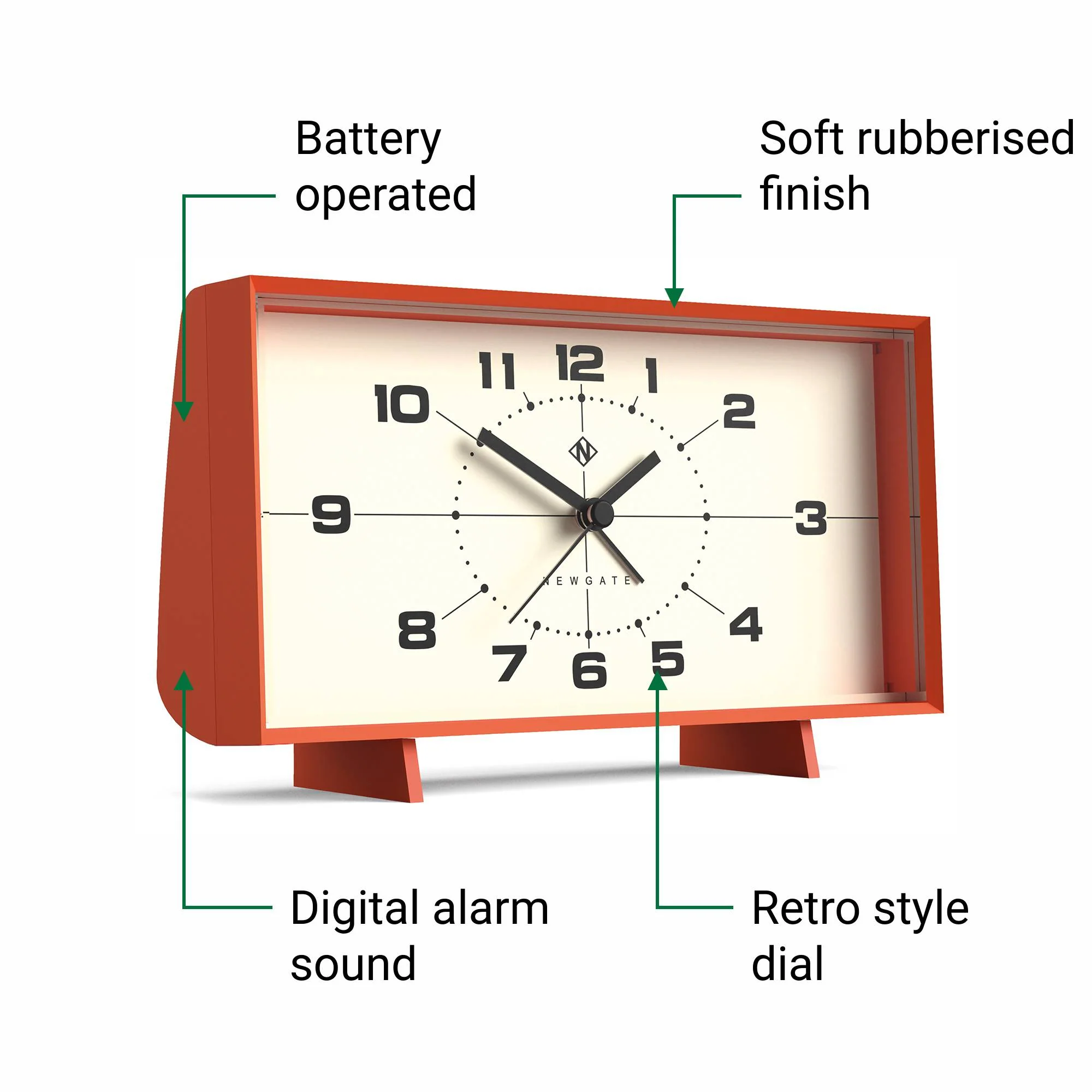 Newgate Wideboy alarm clock in pumpkin orange - Image 6