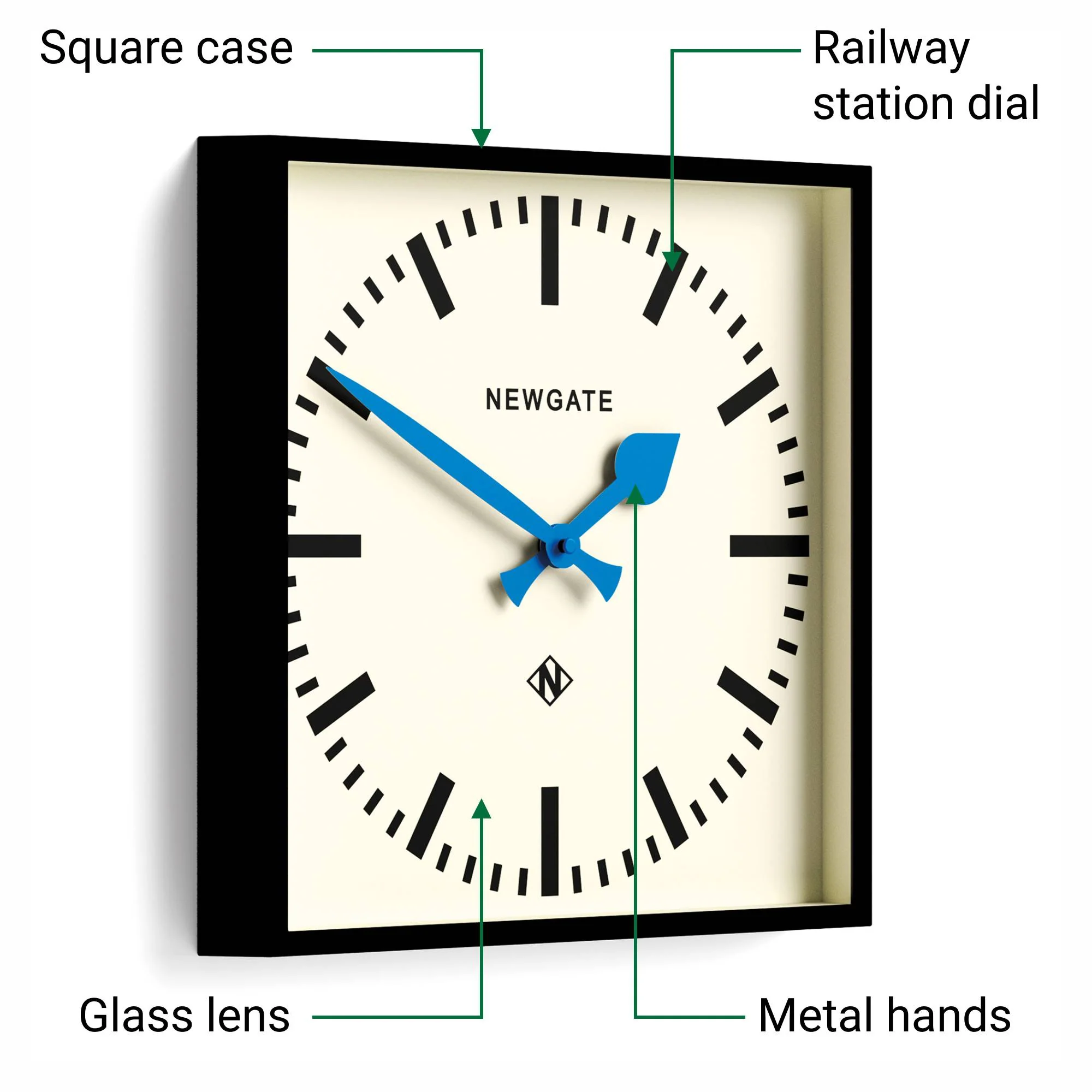 Newgate Number Five Railway wall clock in black and blue - Image 6