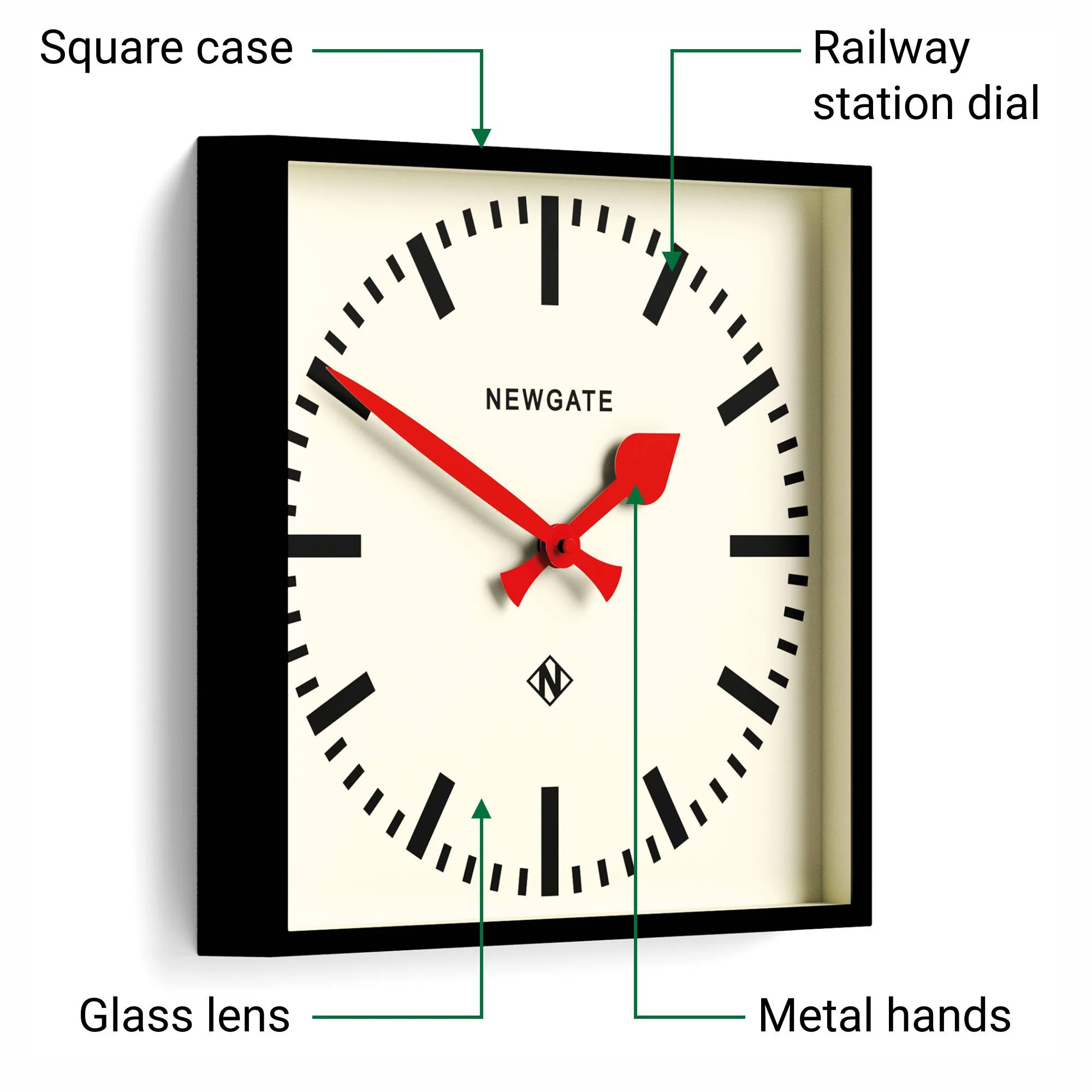 Newgate Number Five Railway wall clock in black and red - Image 6