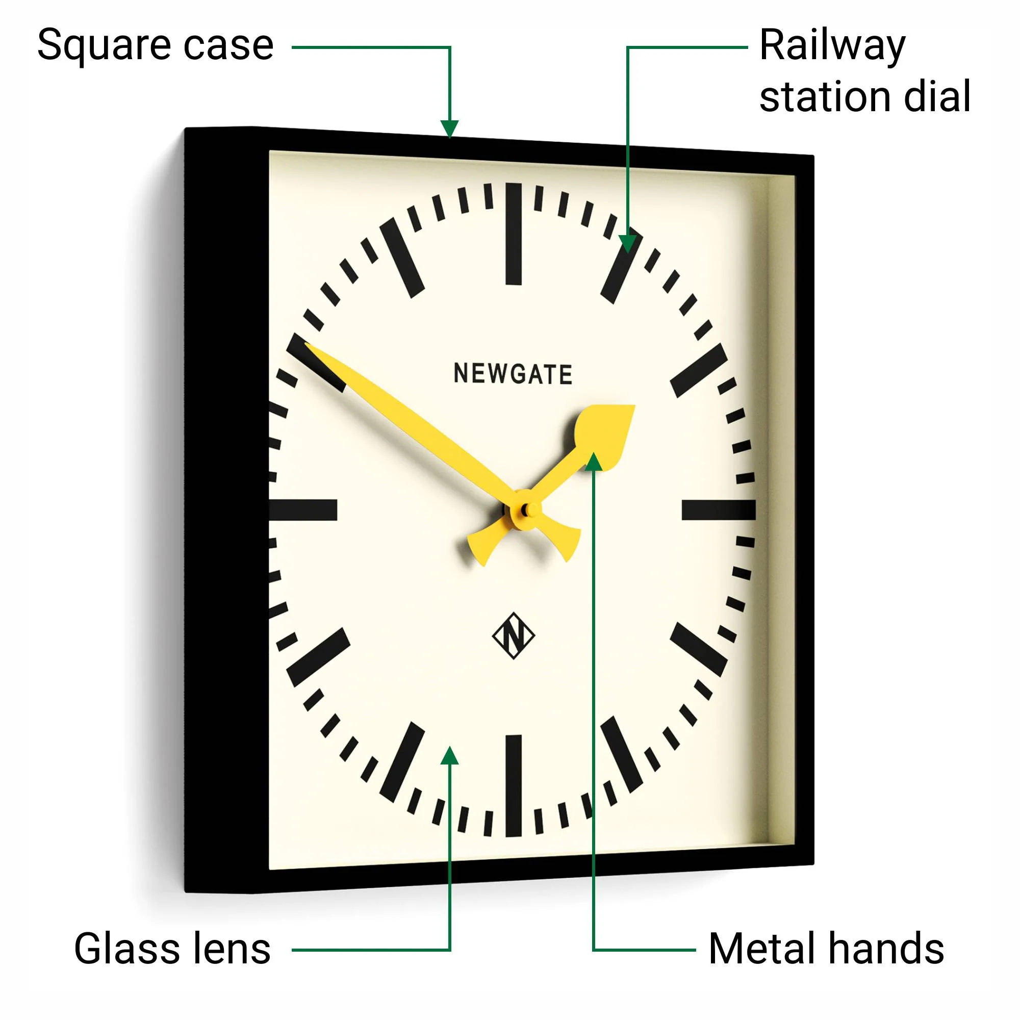 Newgate Number Five Railway wall clock in black and yellow - Image 6
